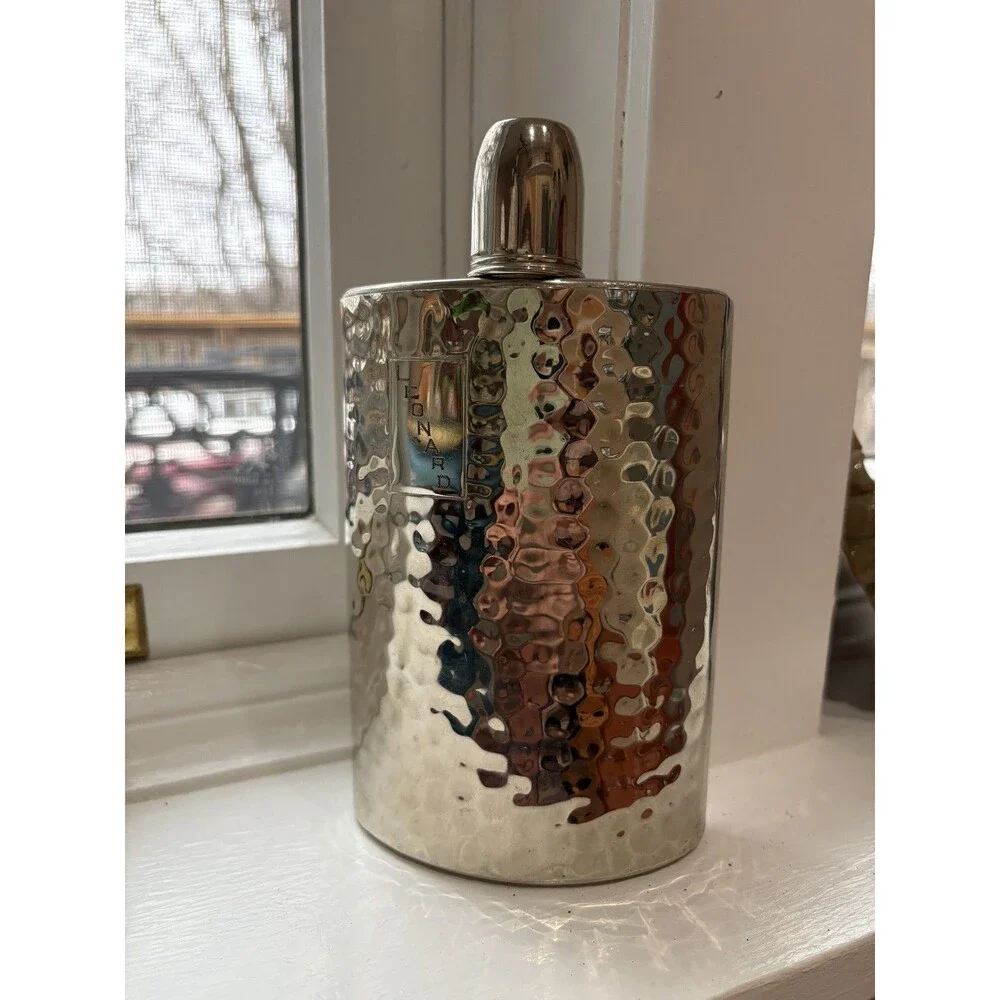 Vintage Hammered Tin Lined Hip Flask Made in Germany, Curved 7